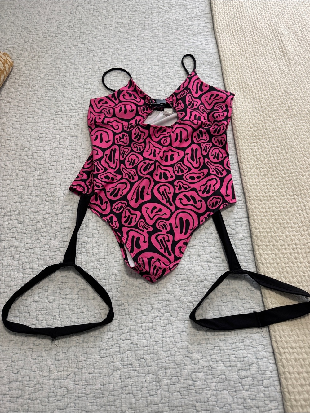 NWOT iHeartRaves Pink & Black Abstract Print Bodysuit